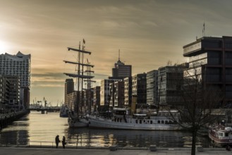 Sunset in hamburger harbour city