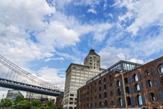 New York City, USA, June 24, 2018: Waterfront of DUMBO area in Brooklyn. Down Under the Manhattan