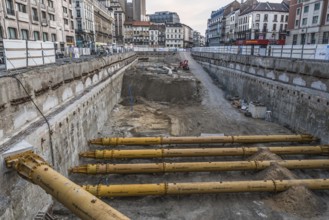 Brussels Old Town, Belgium, 05 22 2019, The construction site of the ancien demolished Parking 58