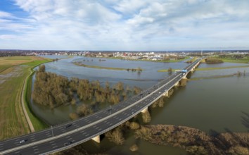 A1 (E30) highway over the IJssel river seen from the air. It is the main east-west connection