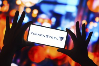 In this photo illustration, the TimkenSteel logo is displayed on a smartphone screen