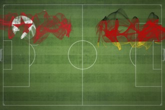 North Korea vs Germany Soccer Match, national colors, national flags, soccer field, football game,