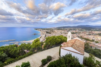 Beach and coast of Blanes city seen from Castell Sant Joan in Spain