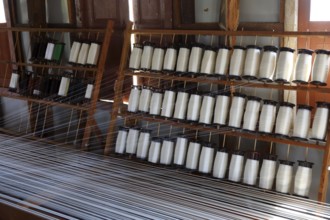 White silk thread on the weaving tool, Inle lake, Myanmar (Burma)