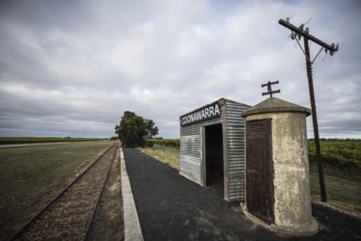 The iconic rural train station for Coonawarra wine region on a stormy autumn morning near Penola,
