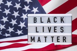 American flag. Lightbox with text BLACK LIVES MATTER Flag of the united states of America. July 4th