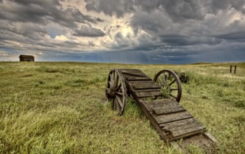 Old Prairie Wheel Cart Saskatchewan Canada field