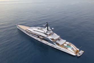 Aerial view of 109 metre motor yacht Bravo Eugenia, delivered in 2018 by the Dutch shipyard Oceanco