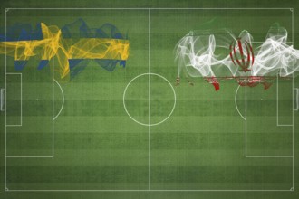 Sweden vs Iran Soccer Match, national colors, national flags, soccer field, football game,