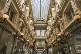 Brussels, Belgium, 12 18 2018: The decorated art and shopping mall called Passage du Nord in