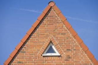 Roof gable, small window, detached house, Rosenwinkel, Bad Doberan, Mecklenburg-Vorpommern, Germany