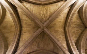 Paris, France, August 31, 2018: The ceiling in the old royal castle of Conciergerie, Hall of Guards