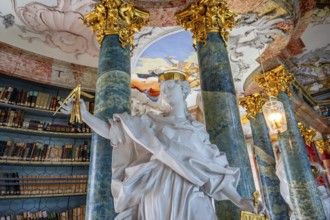 WIBLINGEN, BAVARIA, GERMANY, JUNE 08, 2022 : Rococo and baroque decors of the library in Wiblingen