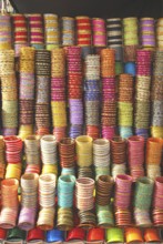 Glass bangles of different colours in shop, Lucknow, Uttar Pradesh, India
