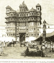 Entrance gate to the Maharaja's palace, the graphic 24th July 1886, Indore, Uttar Pradesh, India