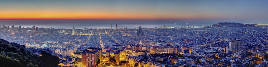 Panorama of Barcelona in Spain at dawn