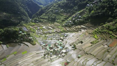 Aerial view of picturesque Batad Rice Terraces in Ifugao Province, Luzon Island, Philippines