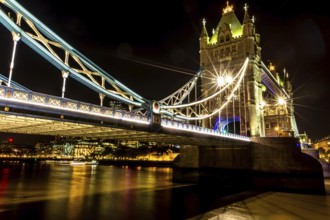 Tower Bridge in London, UK, United Kingdom. Europe. Long exposure and night shot