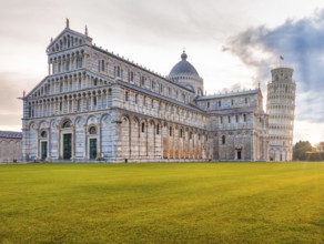 Pisa, Italy, 29 June 2023: cathedral sightseeing, travel destination, sunrise light, famous