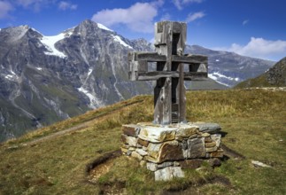 Summit cross at the Grossglockner hig alpine road in the High Tauern mountains