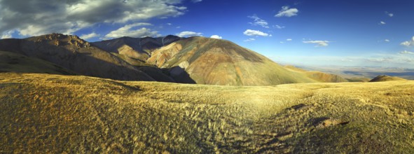 Panorama landscape in the Altai Mountains at sunset