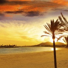 Alcudia Majorca at sunset on the beach Mallorca Balearic islands