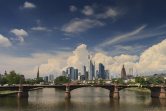 Large clouds over the skyline of Frankfurt, Hesse, Germany