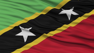 Closeup Saint Kitts and Nevis Flag, Waving in the Wind, High Resolution