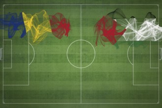 Romania vs Palestine Soccer Match, national colors, national flags, soccer field, football game,
