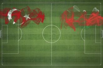 Turkey vs Oman Soccer Match, national colors, national flags, soccer field, football game,