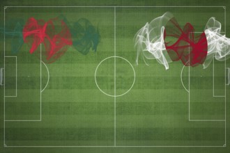 Bangladesh vs Japan Soccer Match, national colors, national flags, soccer field, football game,