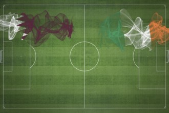 Qatar vs Ireland Soccer Match, national colors, national flags, soccer field, football game,