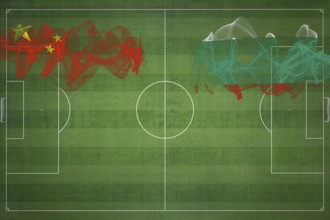 China vs Bulgaria Soccer Match, national colors, national flags, soccer field, football game,