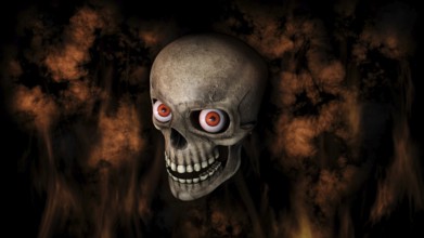Human Skull With Eyes And Scary, Evil Look Halloween Concept 3D Rendering