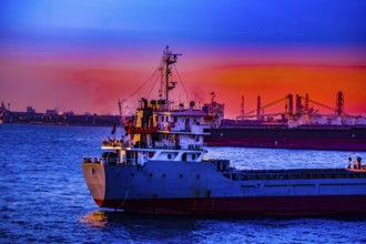 Cargo ship silhouette and sunset. Shooting Location: Yokohama-city kanagawa prefecture