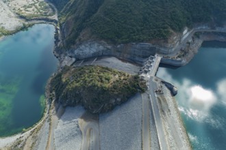 Aerial view Machacura Dam in Region Maule, Chile