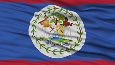 Closeup Belize Flag, Waving in the Wind, High Resolution