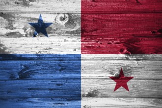 Panama flag on wooden planks background wood flag