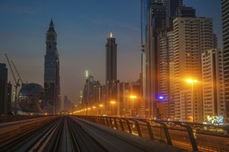 Dubai sunrise landscape (from the United Arab Emirates Dubai Metro). Shooting Location: Dubai