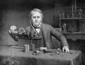 Thomas Edison (1847-1931) on antique print from 1899. American inventor and businessman. After A