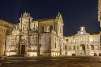 The impressive Piazza del Duomo in Lecce, Italy, at night, without people