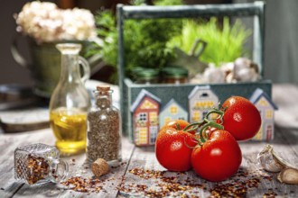 Still life with handmade artworks on a wooden studio background
