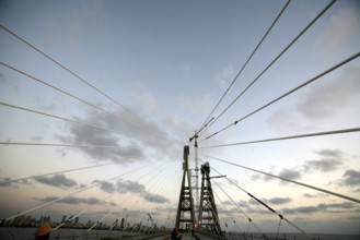 View of under construction Bandra Worli sea link is 8 lane twin carriageway cable stayed bridge,