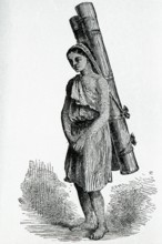 Drawing of lepcha girl carrier with a bamboo at Sikkim, India