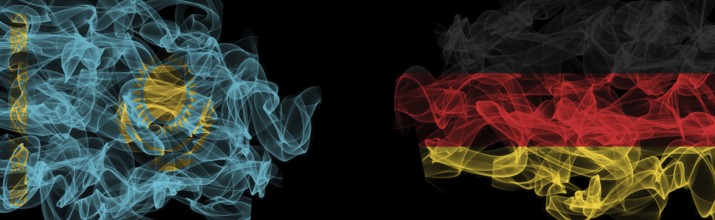 Flags of Kazakhstan and Germany on Black background, Kazakhstan vs Germany Smoke Flags