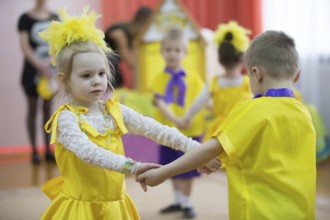 Belarus, the city of Gomel on March 2, 2018. Kindergarten for children. Children's holiday.Little
