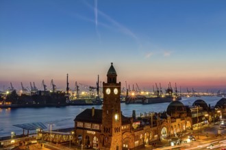 St. Pauli Piers and port of Hamburg during twilight hour