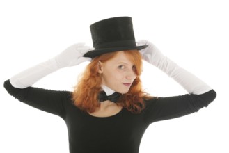 Portrait woman with silk black hat