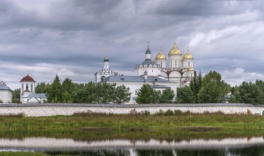 Panoramic view of Trinity Boldin Monastery from lake, Russia
