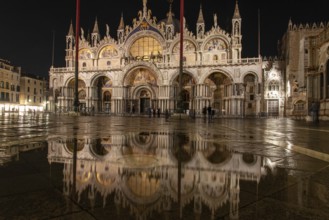 Mirroring the Basilica di San Marco at Night, Venice, Italy